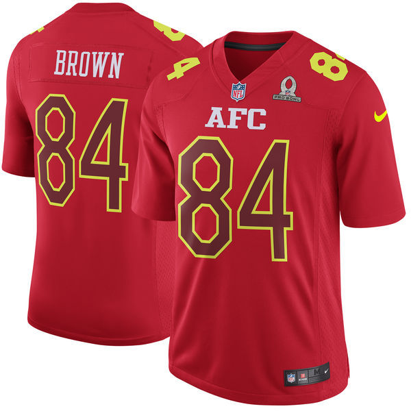 Men AFC Pittsburgh Steelers #84 Antonio Brown Nike Red 2017 Pro Bowl Game Jersey